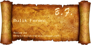 Bulik Ferenc névjegykártya